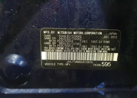 2013 Mitsubishi Outlander Se z USA, uszkodzony, nr VIN JA4JT3AW9DU016819